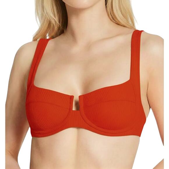 l*space Other - L Space Pointelle Rib Camellia Underwire Bikini Top Poppy Orange NWT Women XL